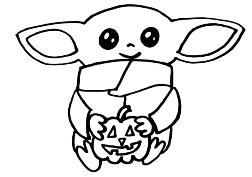 Desenho de Baby Yoda Feliz para Colorir