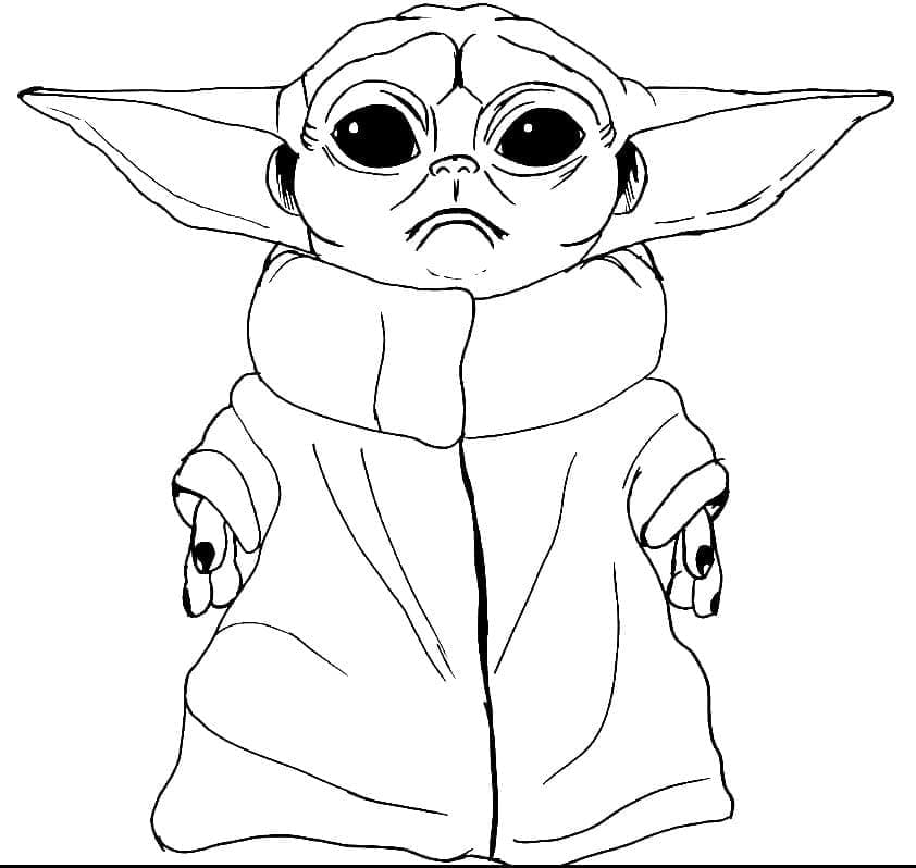 Desenho de Baby Yoda Muito Triste para Colorir