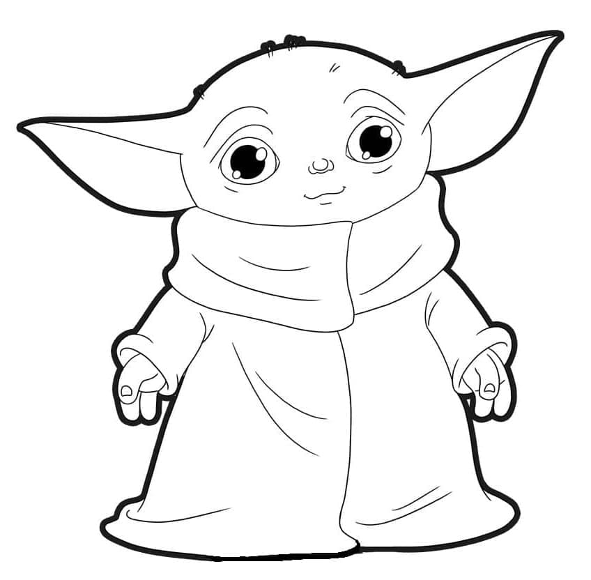 Desenho de Baby Yoda Sorrindo para Colorir