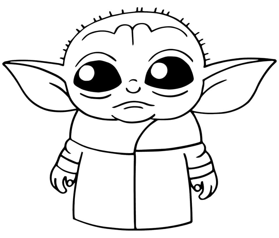 Desenho de Baby Yoda Triste para Colorir
