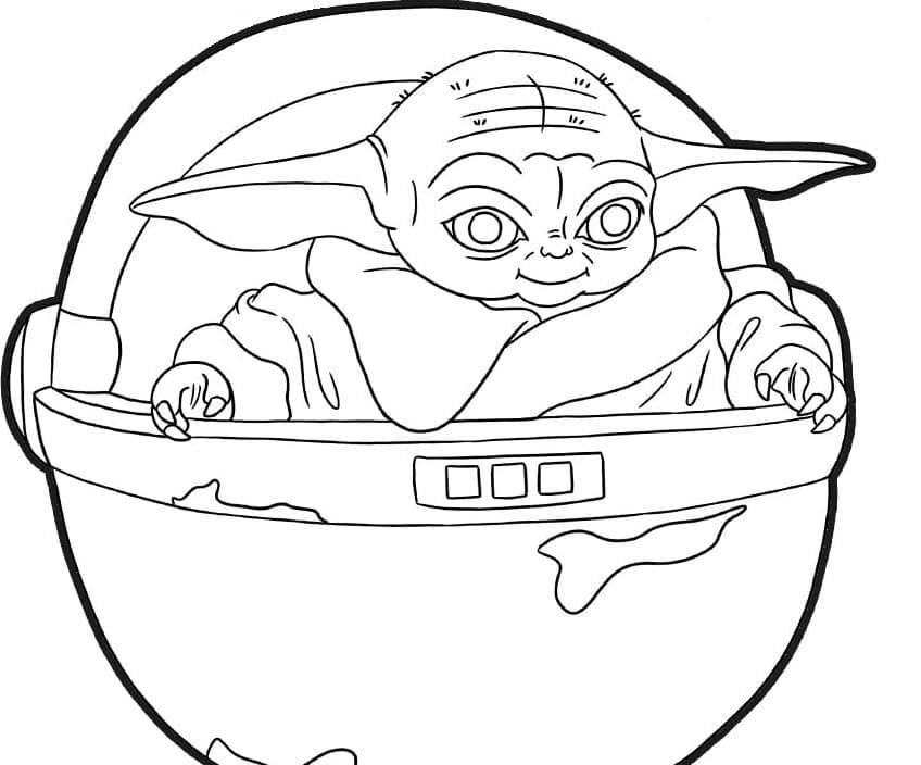 Desenho de Baby Yoda Viagem no Espaço para Colorir