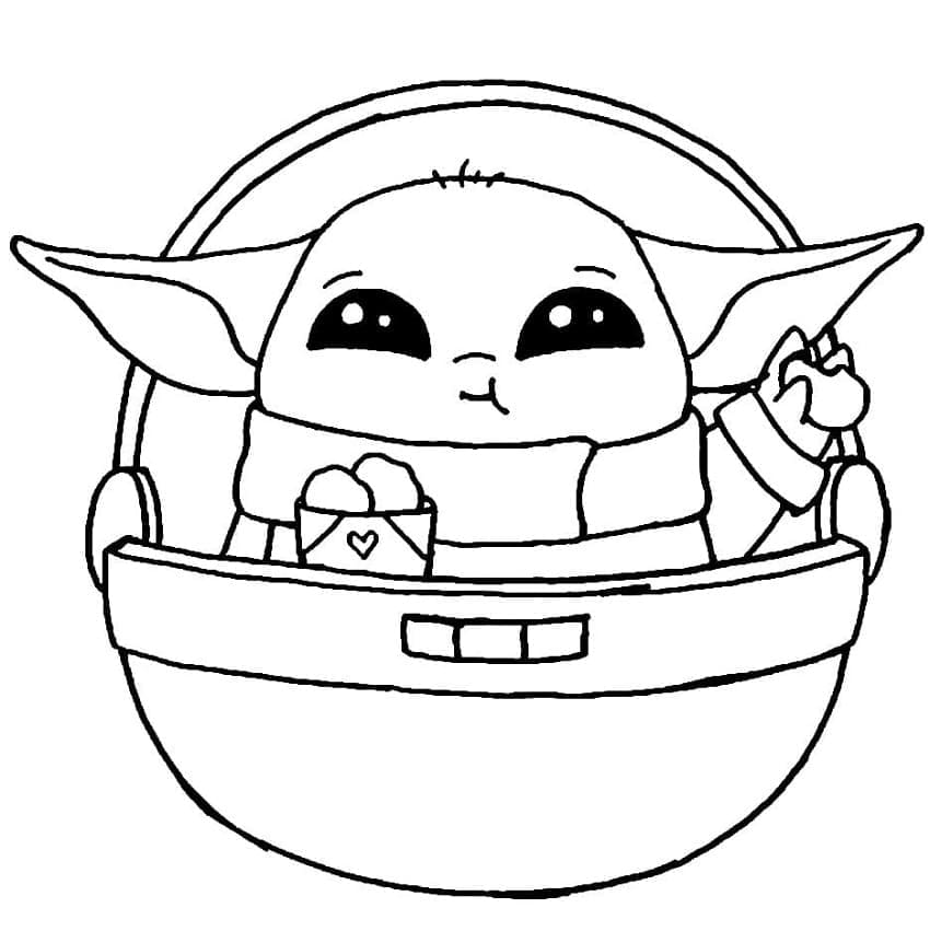 Desenho de Kawaii Baby Yoda para Colorir