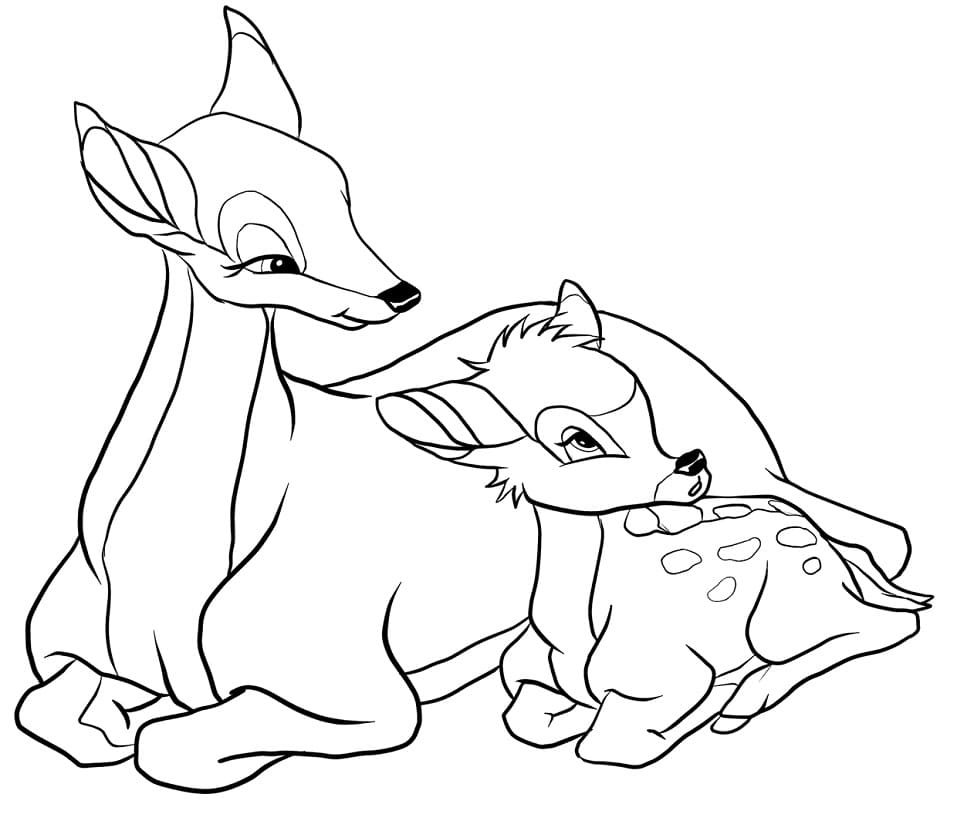 Desenho de Bambi com a Mãe para Colorir