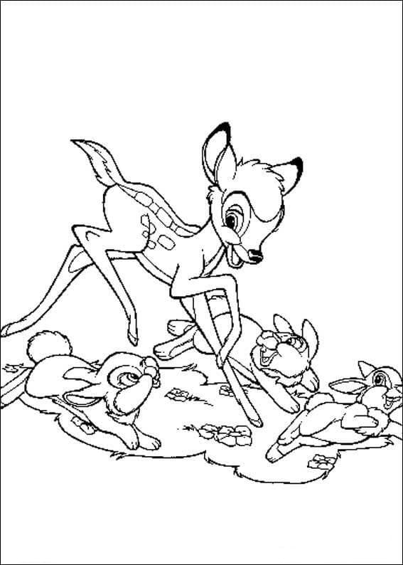 Desenho de Bambi e Coelhinhos para Colorir