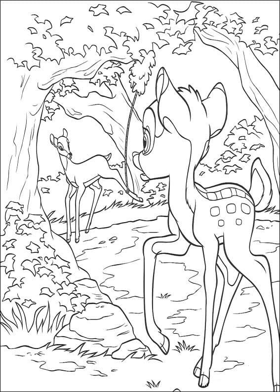Desenho de Bambi e Mãe para Colorir