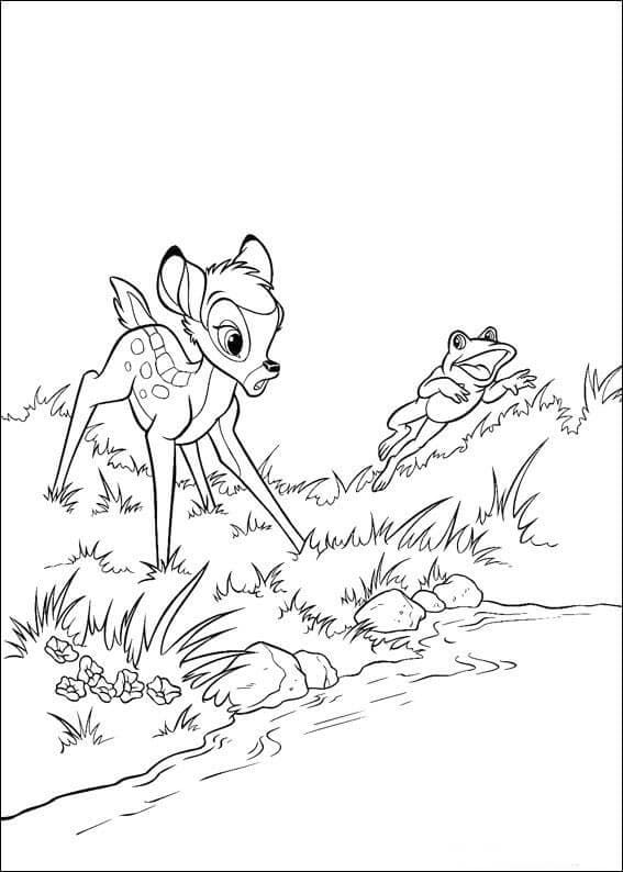Desenho de Bambi e Sapo para Colorir
