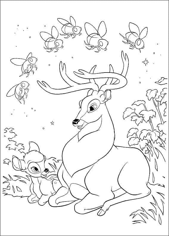 Desenho de Bambi e Seu Pai para Colorir