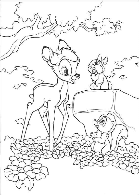 Desenho de Bambi Flor e Tambor para Colorir