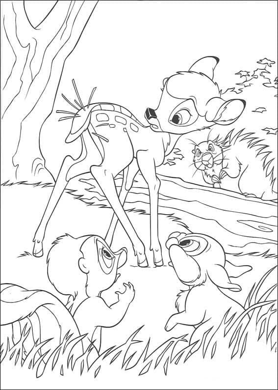 Desenho de Bambi Tambor e Flor para Colorir