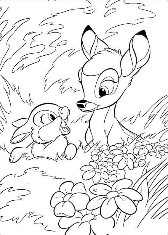 Desenho de Tambor e Bambi para Colorir