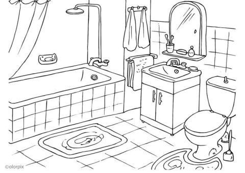 Desenho Pdf de Banheiro para Colorir e Pintar