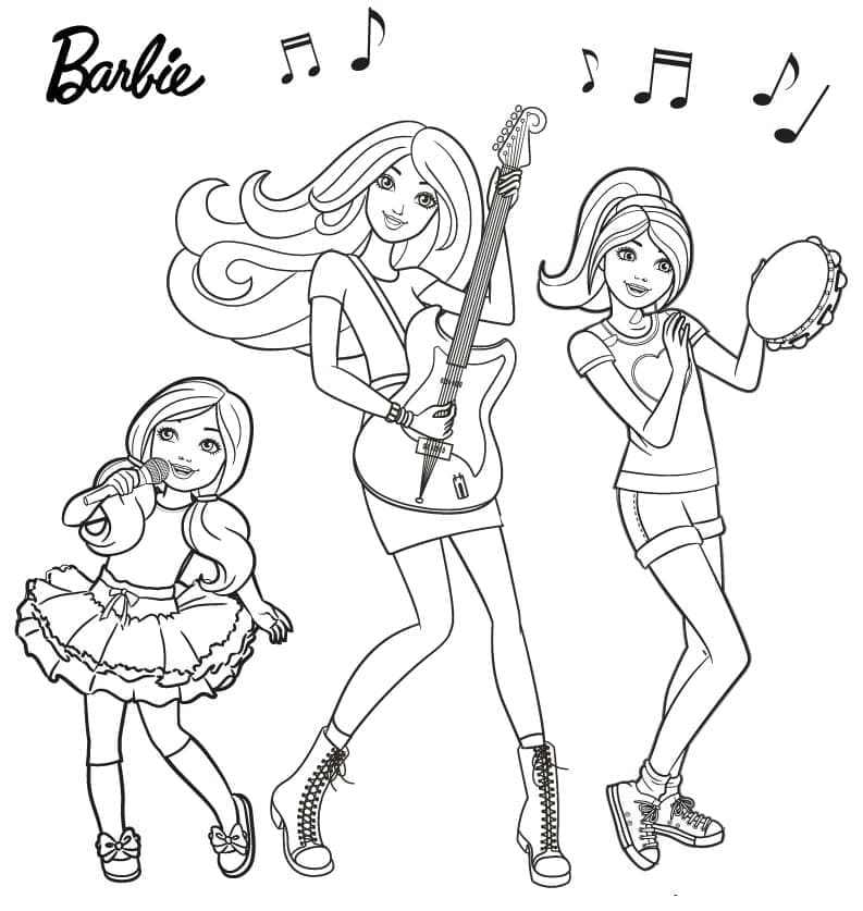 Desenho Banda da Barbie com música para Colorir e Imprimir