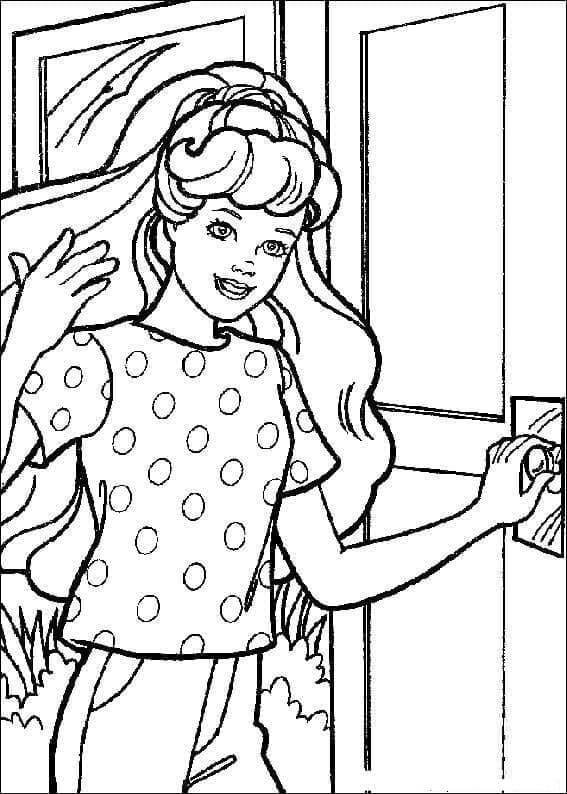 Desenho Barbie Abrindo a portá para Colorir e Imprimir