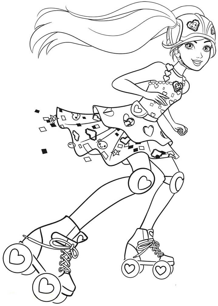 Desenho Barbie Andando de Patins com Estrelas para Colorir e Imprimir