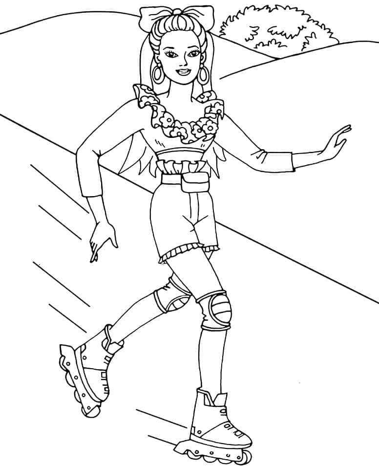 Desenho Barbie Andando de Patins para Colorir e Imprimir