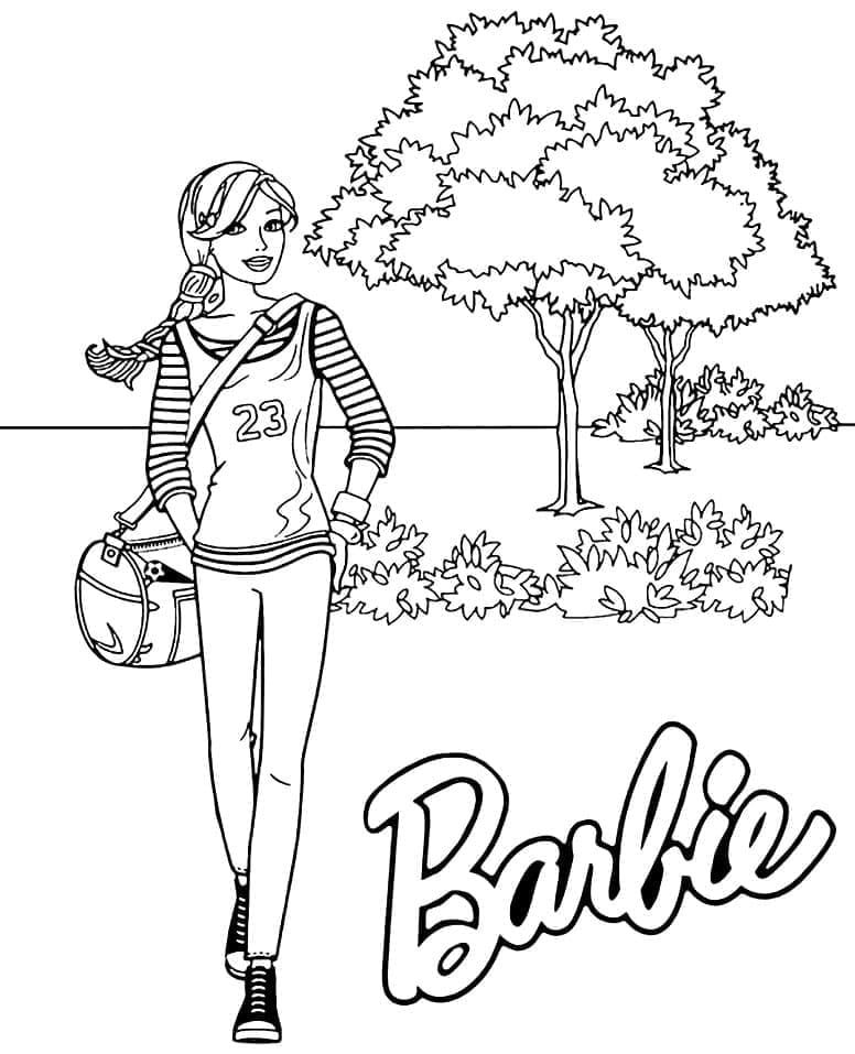 Desenho Barbie Caminhando com Bolsa para Colorir e Imprimir