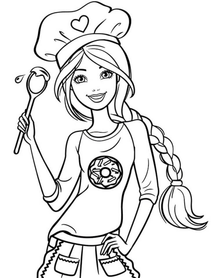 Desenho Barbie Chef com Colher para Colorir e Imprimir