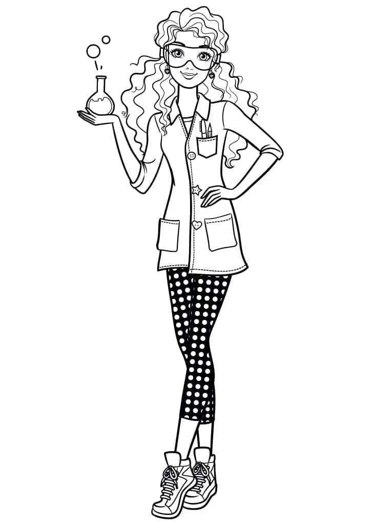 Desenho Barbie Cientista com Tubos para Colorir e Imprimir