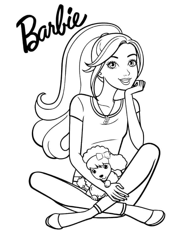 Desenho Barbie com Boneca no Colo para Colorir e Imprimir