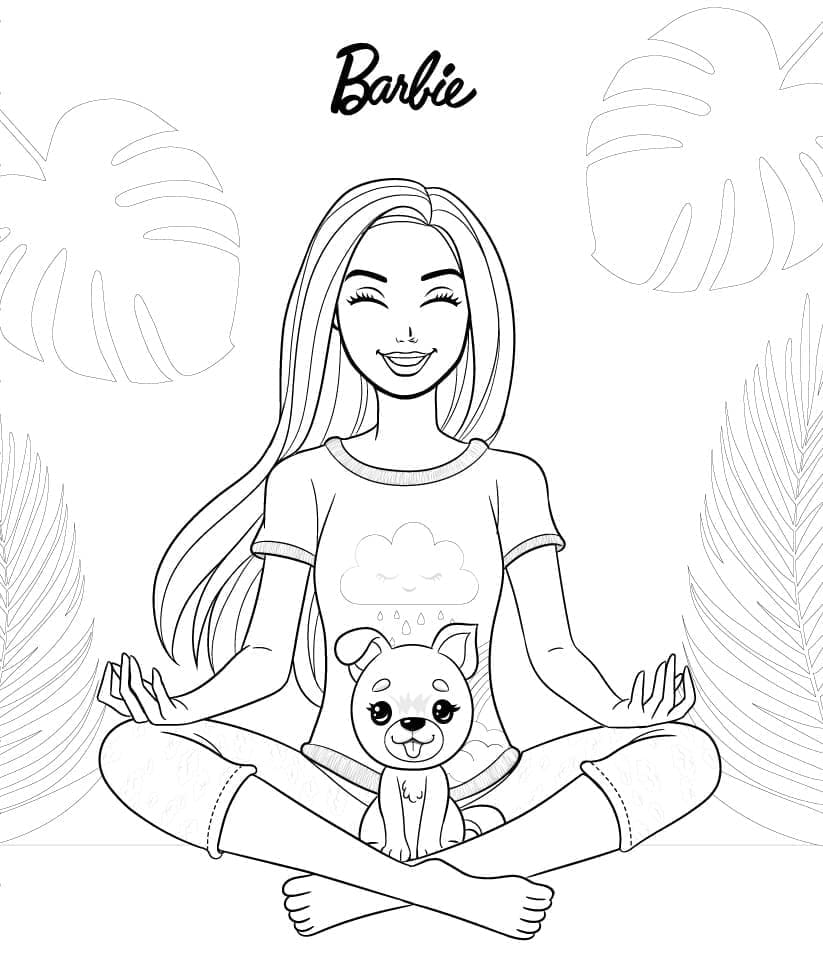Desenho Barbie com Cachorrinho para Colorir e Imprimir