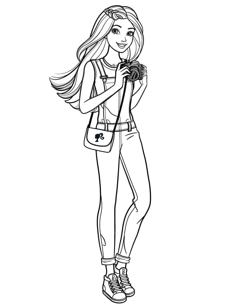 Desenho Barbie com câmera fotográfica para Colorir e Imprimir