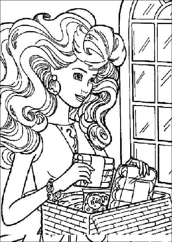 Desenho Barbie com Cesta de Compras para Colorir e Imprimir