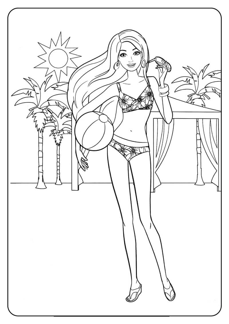 Desenho Barbie com óculos na Piscina para Colorir e Imprimir