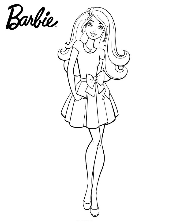 Desenho Barbie com Vestido Curto para Colorir e Imprimir