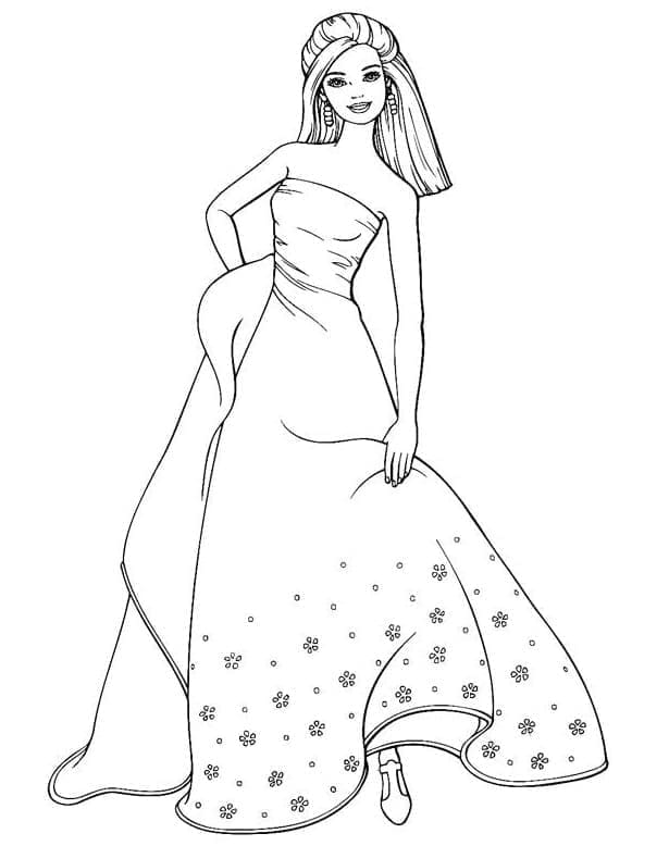 Desenho Barbie com Vestido de Festa para Colorir e Imprimir