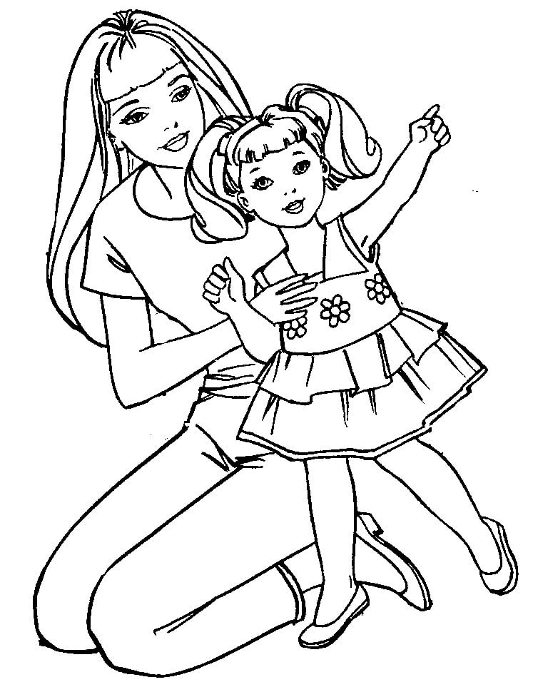 Desenho Barbie e Kelly Brincando para Colorir e Imprimir