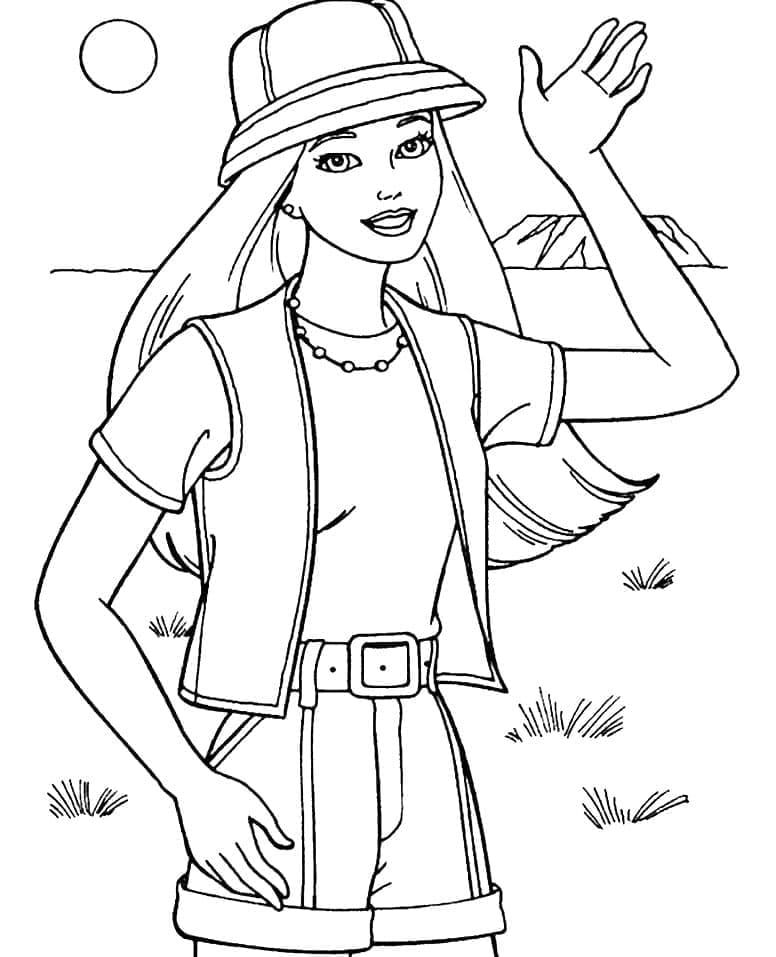 Desenho Barbie Exploradora Acenando para Colorir e Imprimir