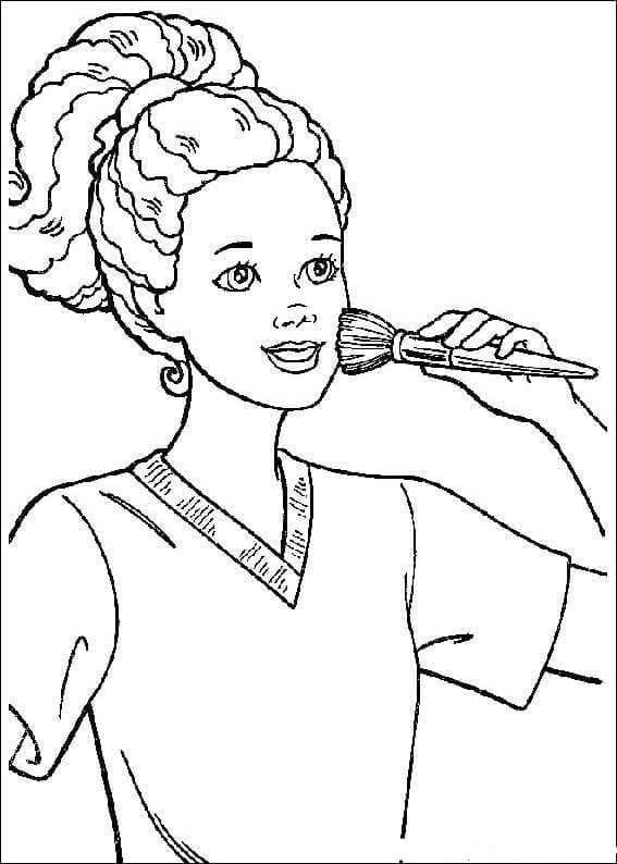 Desenho Barbie Fazendo Maquiagem incrível para Colorir e Imprimir