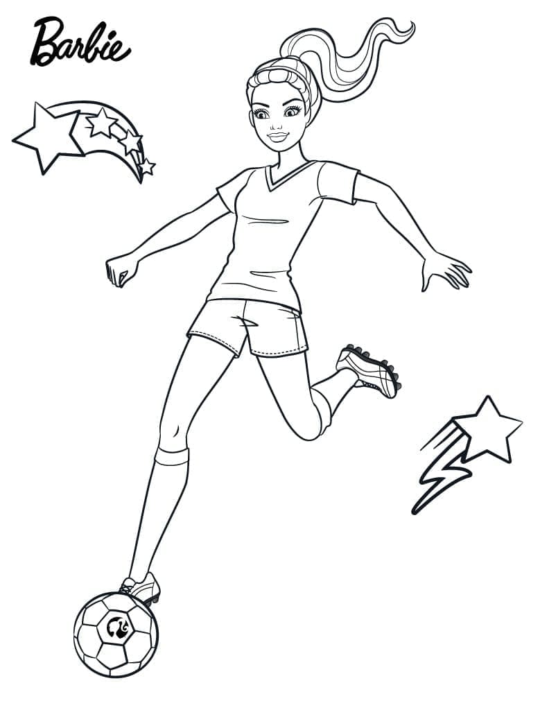 Desenho Barbie Jogando Futebol para Colorir e Imprimir
