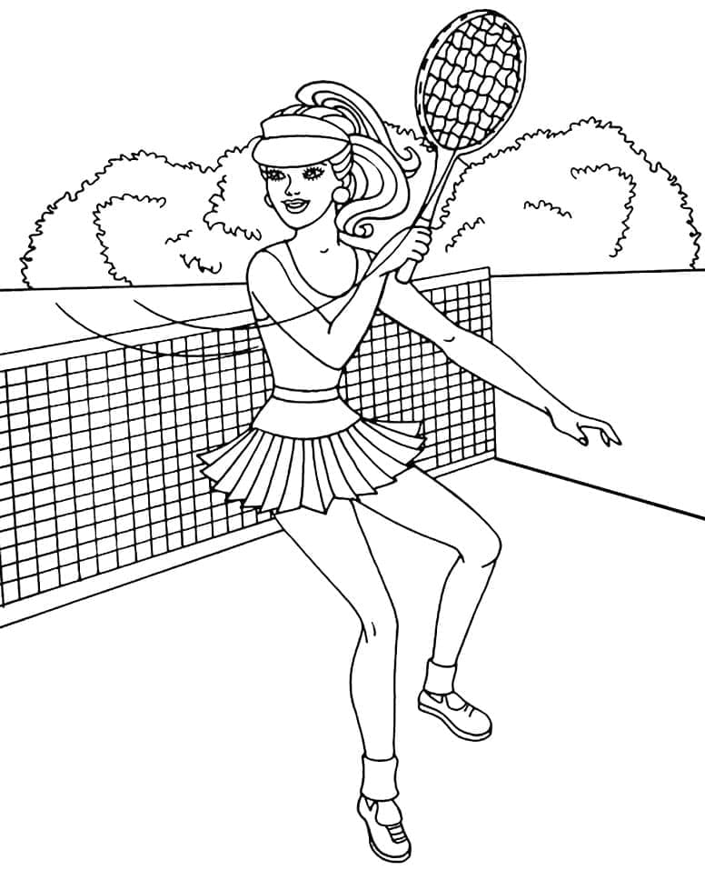 Desenho Barbie Jogando tênis para Colorir e Imprimir