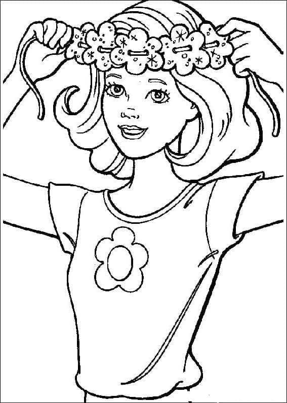Desenho Barbie Menina com Flores no Cabelo para Colorir e Imprimir
