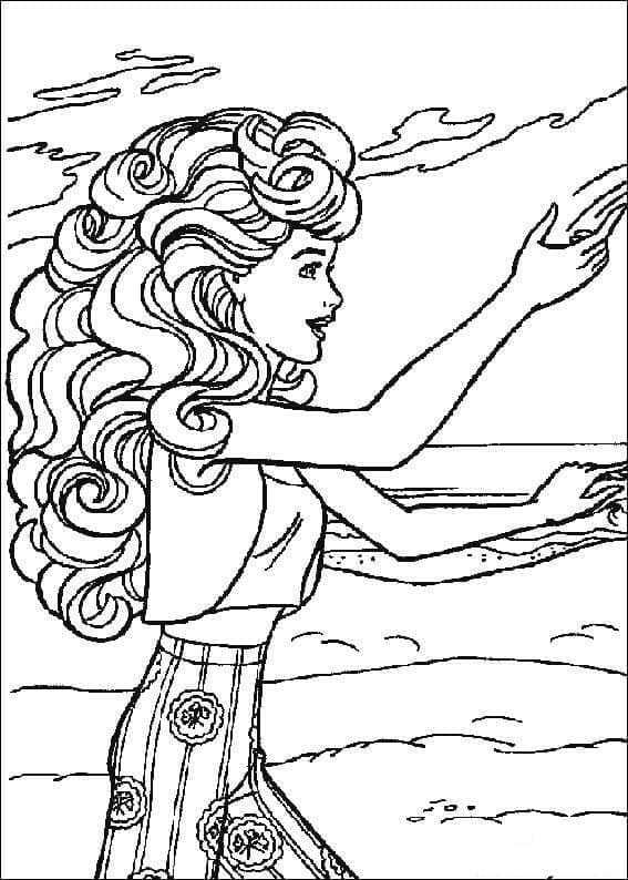 Desenho Barbie na Praia com Sol para Colorir e Imprimir