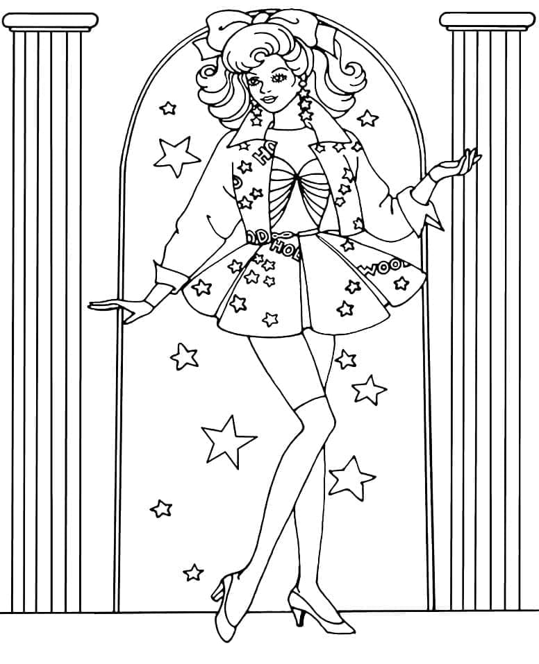Desenho Barbie no Palco com Estrelas para Colorir e Imprimir