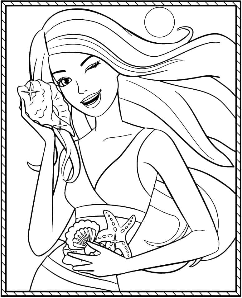 Desenho Barbie Pintando com Pincel para Colorir e Imprimir