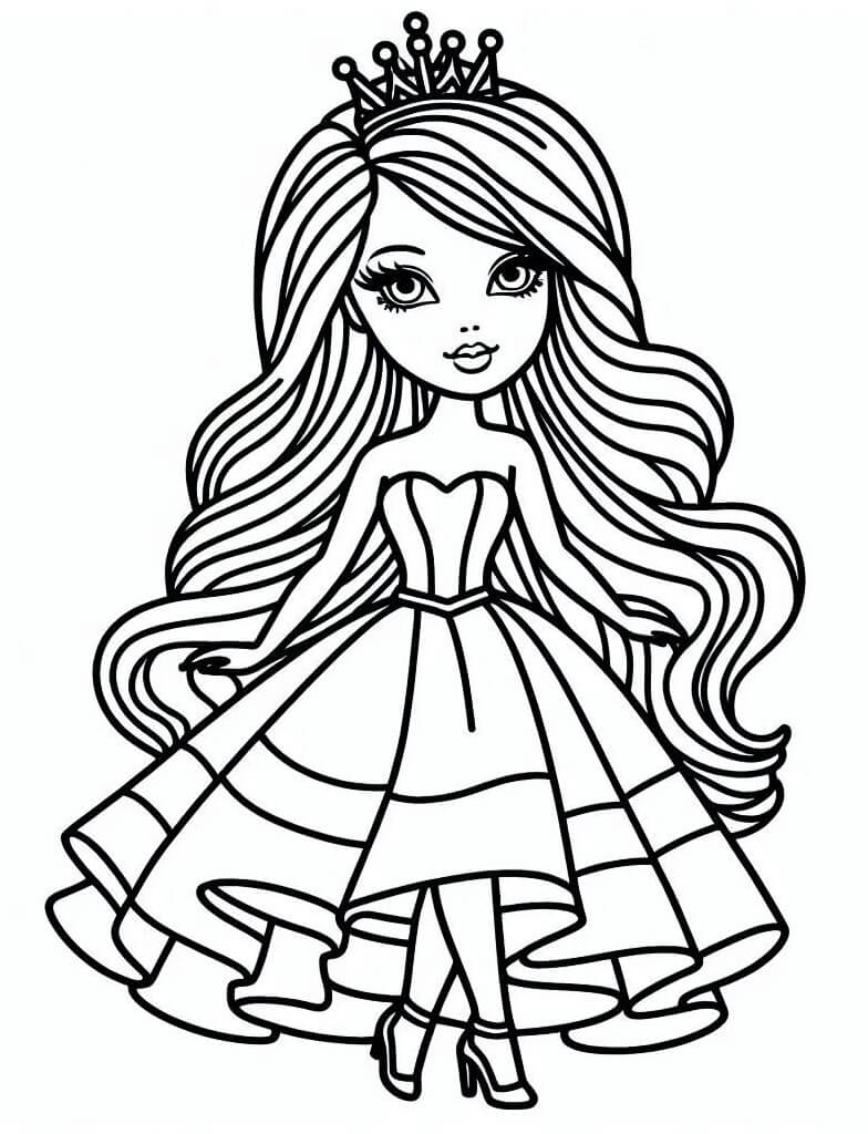 Desenho Barbie Princesa com corôa para Colorir e Imprimir