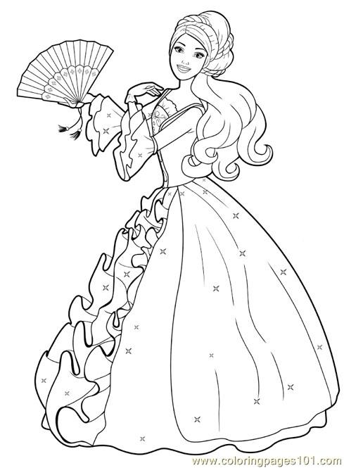 Desenho Barbie Princesa com Leque para Colorir e Imprimir
