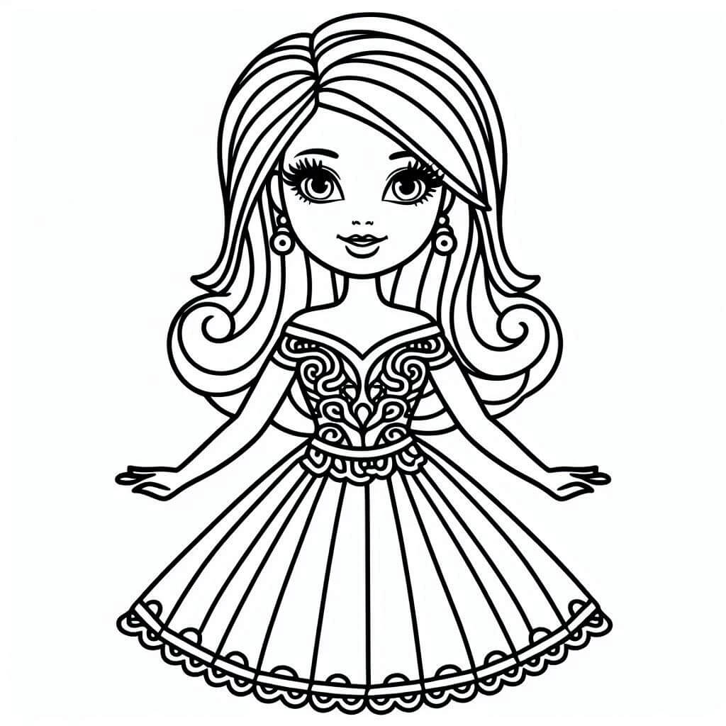 Desenho Barbie Princesa com Vestido de coração para Colorir e Imprimir