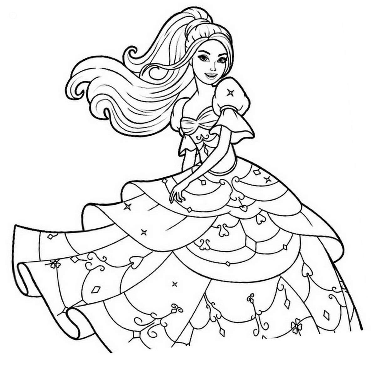 Desenho Barbie Princesa com Vestido Longo para Colorir e Imprimir