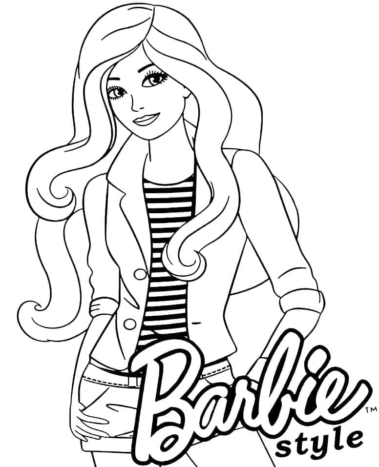 Desenho Barbie Style com Jaqueta para Colorir e Imprimir