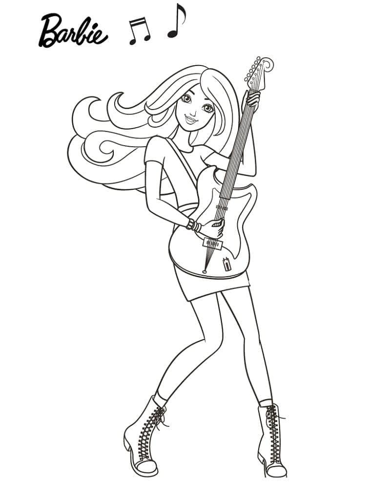 Desenho Barbie Tocando violão para Colorir e Imprimir