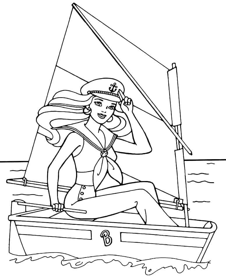 Desenho Barbie Velejando no Barco para Colorir e Imprimir