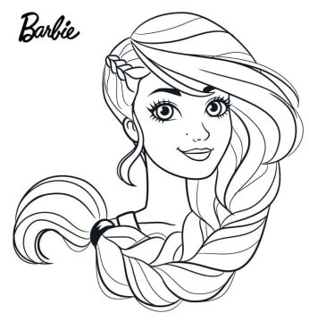 Desenho cabeça da Barbie com trançá para Colorir e Imprimir