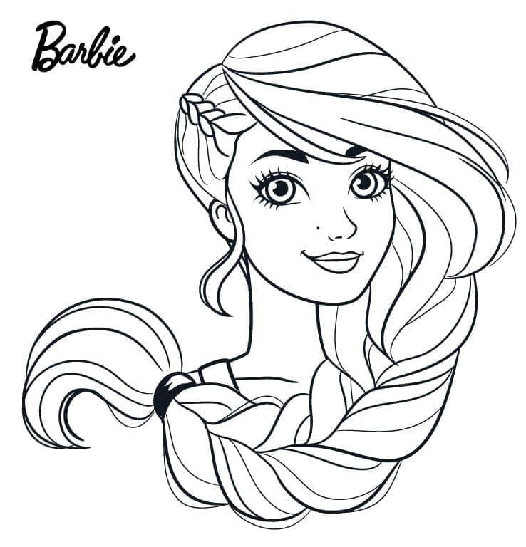 Desenho cabeça da Barbie com trançá para Colorir e Imprimir