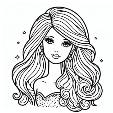 Desenho Rosto da Barbie com Cabelo Cacheado para Colorir e Imprimir