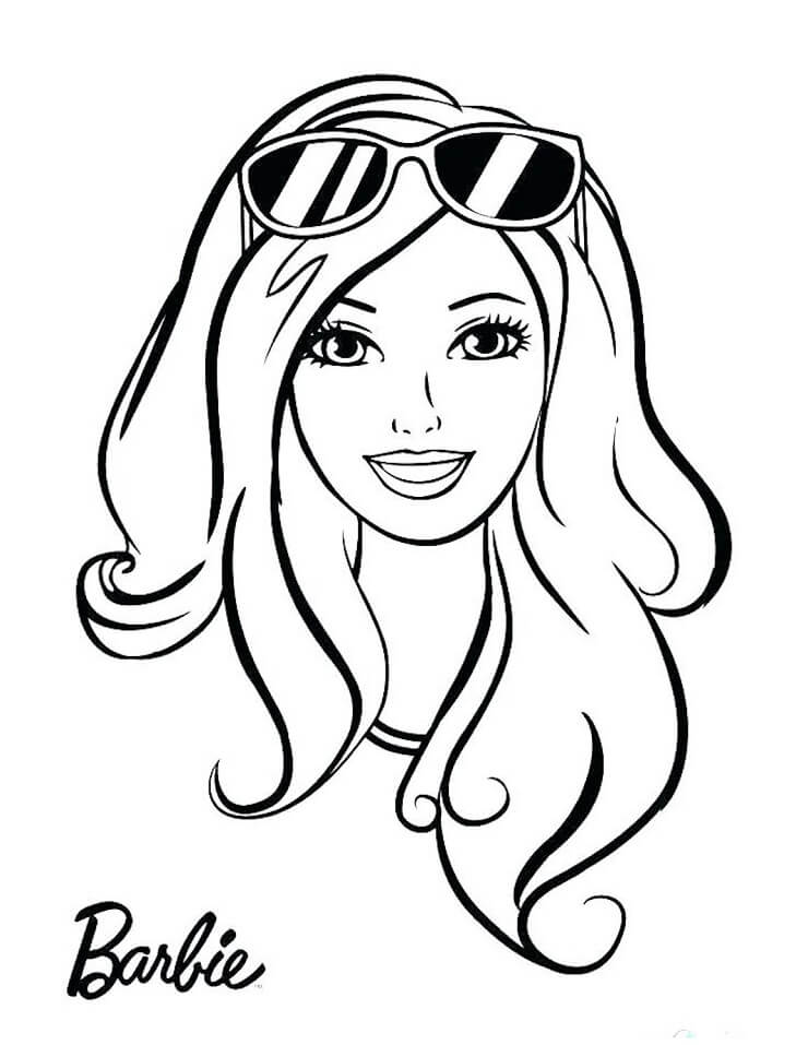 Desenho Rosto da Barbie com óculos de Sol para Colorir e Imprimir
