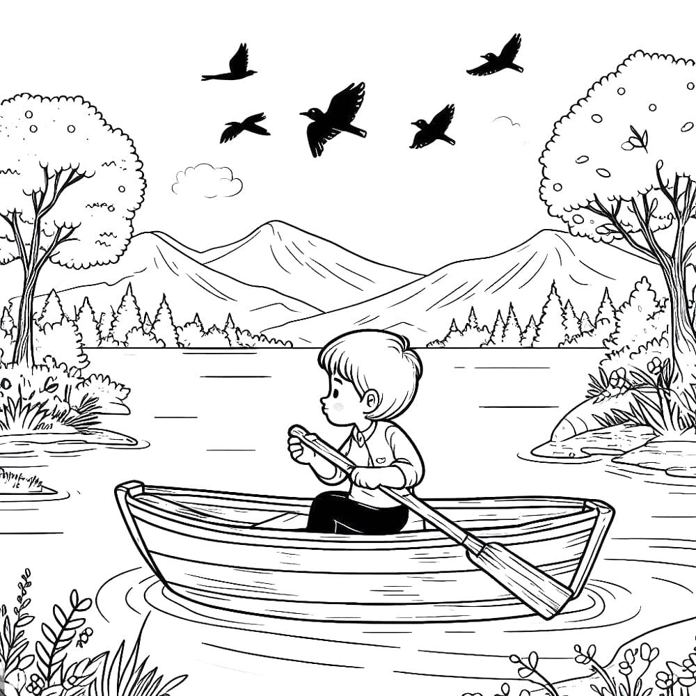 Desenho de Barco a Remo Download para Imprimir e Colorir